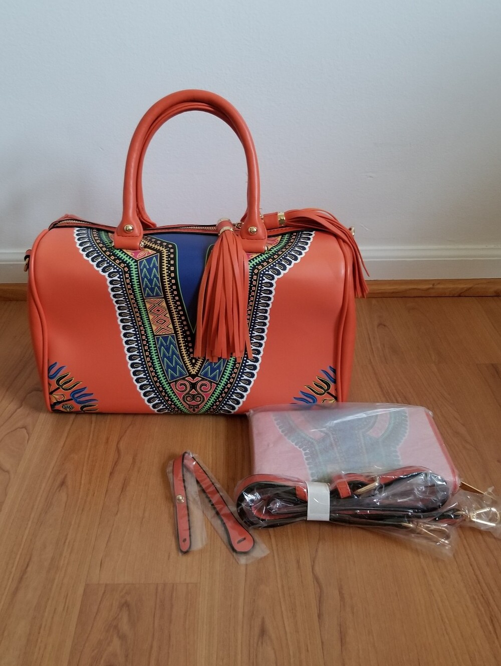 Nicole Lee Orange Tribal Dome Satchel with Tassel Accent